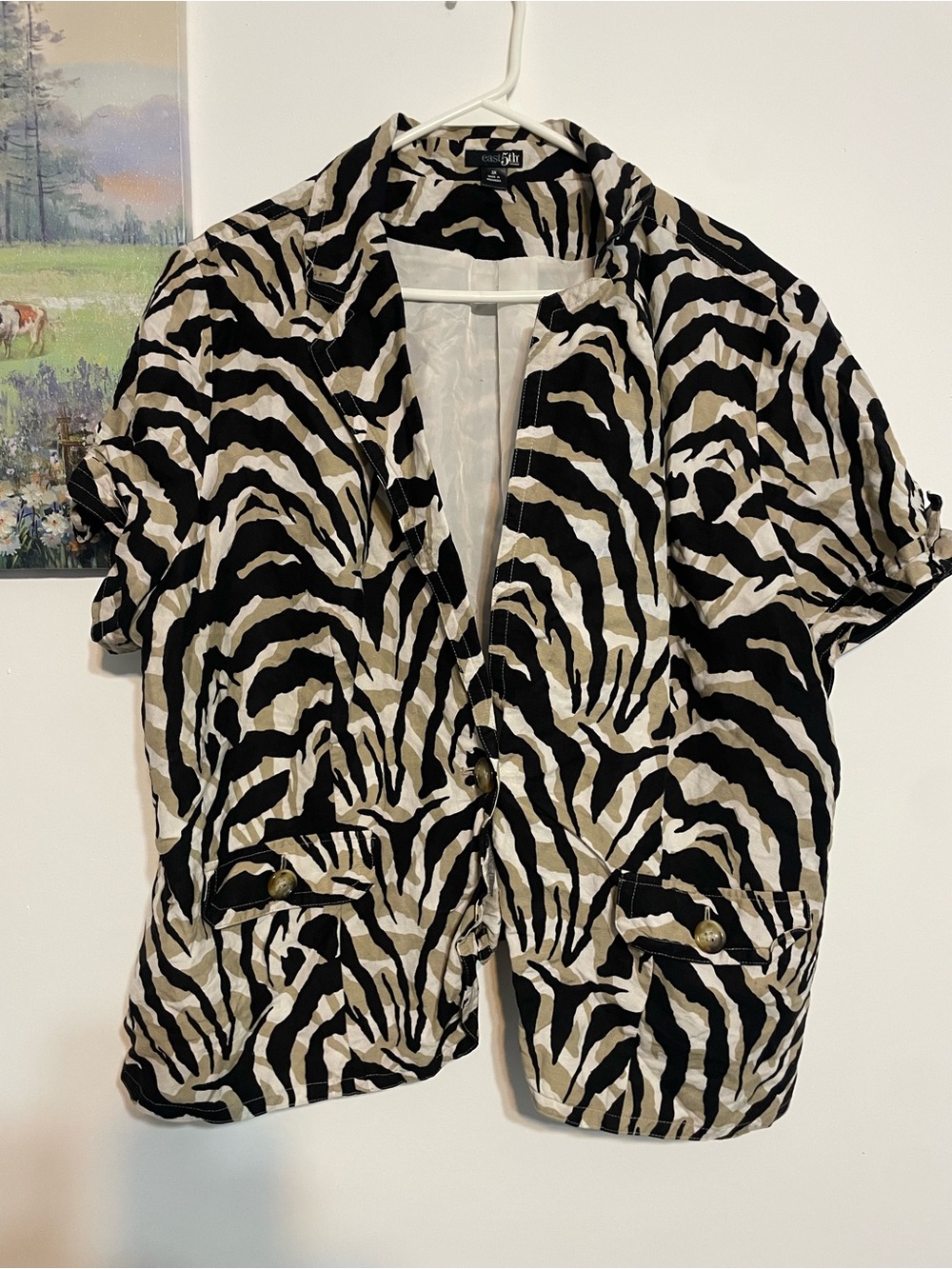 East 5th Zebra Print Short Sleeve Button Down - Black & Cream